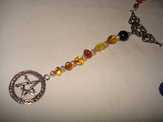 Pagan Rosary made from Tiny Amber beads and Black Obsidian, with Silver Accents